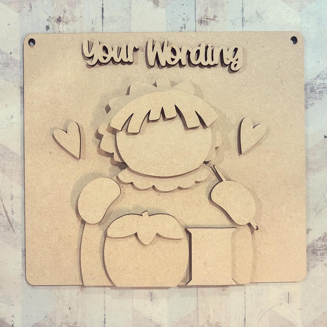 NO504 - MDF Personalised Sewing Annie Doll Hanging Sign - Olifantjie - Wooden - MDF - Lasercut - Blank - Craft - Kit - Mixed Media - UK