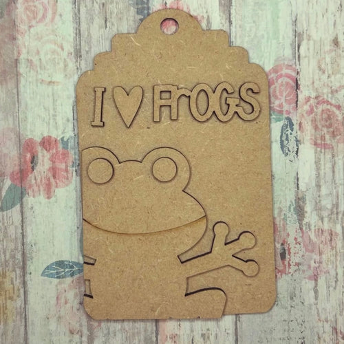 NO517 - MDF 2 Sizes I heart Frogs Tag Hanging - Olifantjie - Wooden - MDF - Lasercut - Blank - Craft - Kit - Mixed Media - UK