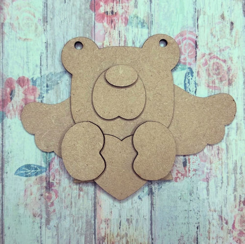 NO521 - MDF 2 Sizes Bear Heart Valentines Hanging - Olifantjie - Wooden - MDF - Lasercut - Blank - Craft - Kit - Mixed Media - UK