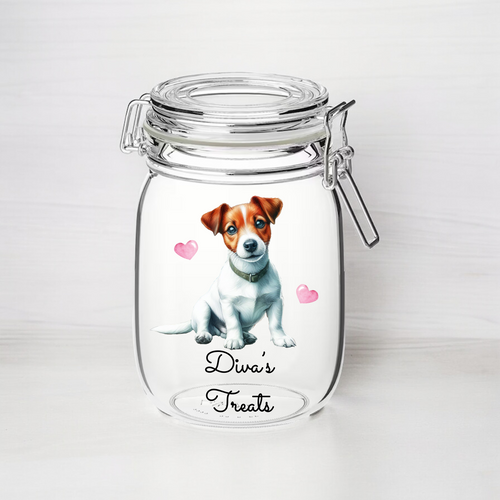 UV213 - Personalised Dog Treat UVDTF Decal with optional Heart colour - Jack Russell - Olifantjie - Wooden - MDF - Lasercut - Blank - Craft - Kit - Mixed Media - UK