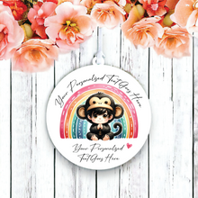 UV008 - Acrylic and UVDTF Personalised Round Hanging - Monkey Rainbow Child Dress up 2 - Olifantjie - Wooden - MDF - Lasercut - Blank - Craft - Kit - Mixed Media - UK