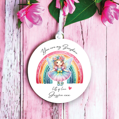 UV012 - Acrylic and UVDTF Personalised Round Hanging - Fairy Rainbow Child Dress up 1 - Olifantjie - Wooden - MDF - Lasercut - Blank - Craft - Kit - Mixed Media - UK