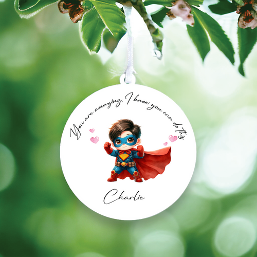 UV015 - Acrylic and UVDTF Personalised Round Hanging - Superhero Hearts Child Dress up 1 - Olifantjie - Wooden - MDF - Lasercut - Blank - Craft - Kit - Mixed Media - UK