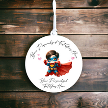 UV015 - Acrylic and UVDTF Personalised Round Hanging - Superhero Hearts Child Dress up 1 - Olifantjie - Wooden - MDF - Lasercut - Blank - Craft - Kit - Mixed Media - UK