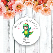 UV017 - Acrylic and UVDTF Personalised Round Hanging - Dinosaur Hearts Child Dress up 1 - Olifantjie - Wooden - MDF - Lasercut - Blank - Craft - Kit - Mixed Media - UK