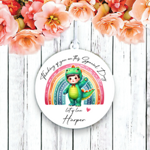 UV016 - Acrylic and UVDTF Personalised Round Hanging - Dinosaur Rainbow Child Dress up 1 - Olifantjie - Wooden - MDF - Lasercut - Blank - Craft - Kit - Mixed Media - UK