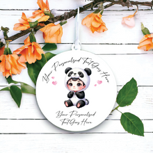 UV019 - Acrylic and UVDTF Personalised Round Hanging - Panda Hearts Child Dress up 1 - Olifantjie - Wooden - MDF - Lasercut - Blank - Craft - Kit - Mixed Media - UK