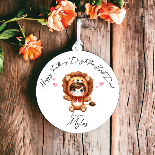 UV025 - Acrylic and UVDTF Personalised Round Hanging - Lion Hearts Child Dress up 2 - Olifantjie - Wooden - MDF - Lasercut - Blank - Craft - Kit - Mixed Media - UK