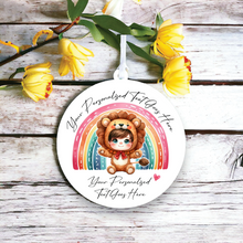 UV024 - Acrylic and UVDTF Personalised Round Hanging - Lion Rainbow Child Dress up 2 - Olifantjie - Wooden - MDF - Lasercut - Blank - Craft - Kit - Mixed Media - UK