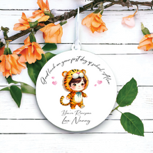 UV027 - Acrylic and UVDTF Personalised Round Hanging - Tiger Hearts Child Dress up 1 - Olifantjie - Wooden - MDF - Lasercut - Blank - Craft - Kit - Mixed Media - UK