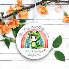 UV028 - Acrylic and UVDTF Personalised Round Hanging - Crocodile Rainbow Child Dress up 1 - Olifantjie - Wooden - MDF - Lasercut - Blank - Craft - Kit - Mixed Media - UK