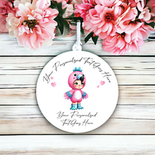 UV035 - Acrylic and UVDTF Personalised Round Hanging - Flamingo Hearts Child Dress up 1 - Olifantjie - Wooden - MDF - Lasercut - Blank - Craft - Kit - Mixed Media - UK