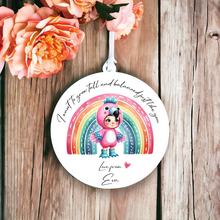 UV034 - Acrylic and UVDTF Personalised Round Hanging - Flamingo Rainbow Child Dress up 1 - Olifantjie - Wooden - MDF - Lasercut - Blank - Craft - Kit - Mixed Media - UK