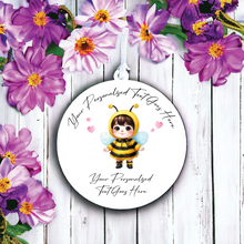 UV039 - Acrylic and UVDTF Personalised Round Hanging - Bee Hearts Child Dress up 1 - Olifantjie - Wooden - MDF - Lasercut - Blank - Craft - Kit - Mixed Media - UK