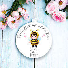 UV039 - Acrylic and UVDTF Personalised Round Hanging - Bee Hearts Child Dress up 1 - Olifantjie - Wooden - MDF - Lasercut - Blank - Craft - Kit - Mixed Media - UK