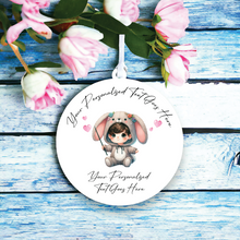 UV082 - Acrylic and UVDTF Personalised Round Hanging - Bunny Hearts Child Dress up 1 - Olifantjie - Wooden - MDF - Lasercut - Blank - Craft - Kit - Mixed Media - UK