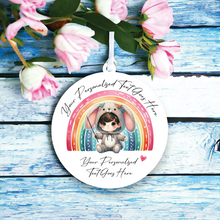 UV081 - Acrylic and UVDTF Personalised Round Hanging - Bunny Rainbow Child Dress up 1 - Olifantjie - Wooden - MDF - Lasercut - Blank - Craft - Kit - Mixed Media - UK