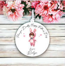 UV086 - Acrylic and UVDTF Personalised Round Hanging - Bunny Hearts Child Dress up 3 - Olifantjie - Wooden - MDF - Lasercut - Blank - Craft - Kit - Mixed Media - UK