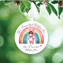 UV085 - Acrylic and UVDTF Personalised Round Hanging - Bunny Rainbow Child Dress up 3 - Olifantjie - Wooden - MDF - Lasercut - Blank - Craft - Kit - Mixed Media - UK