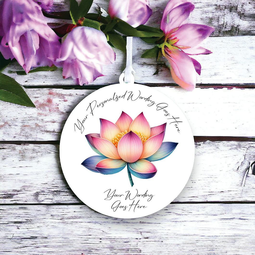 UV619 - Acrylic and UVDTF Personalised Round Hanging - Lotus Flower A - Olifantjie - Wooden - MDF - Lasercut - Blank - Craft - Kit - Mixed Media - UK