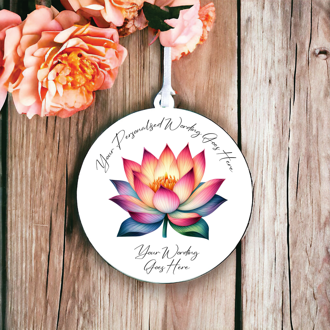 UV620 - Acrylic and UVDTF Personalised Round Hanging - Lotus Flower B - Olifantjie - Wooden - MDF - Lasercut - Blank - Craft - Kit - Mixed Media - UK