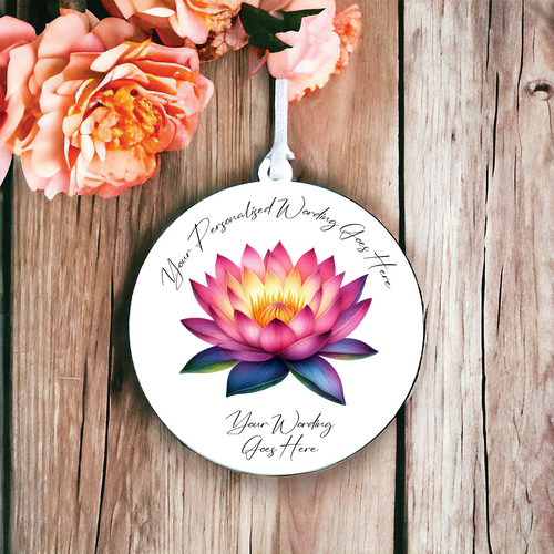 UV621 - Acrylic and UVDTF Personalised Round Hanging - Lotus Flower C - Olifantjie - Wooden - MDF - Lasercut - Blank - Craft - Kit - Mixed Media - UK