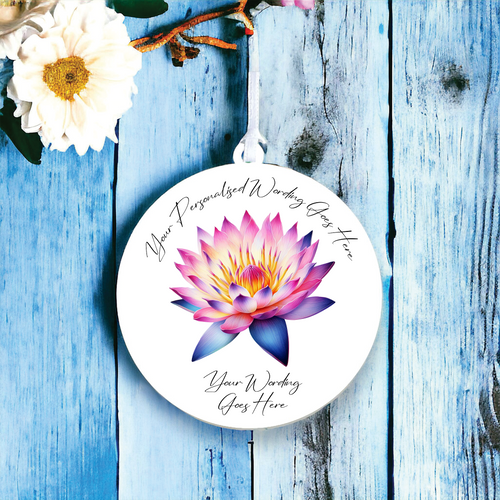 UV622 - Acrylic and UVDTF Personalised Round Hanging - Lotus Flower D - Olifantjie - Wooden - MDF - Lasercut - Blank - Craft - Kit - Mixed Media - UK