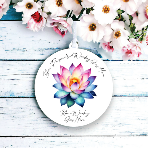 UV623 - Acrylic and UVDTF Personalised Round Hanging - Lotus Flower E - Olifantjie - Wooden - MDF - Lasercut - Blank - Craft - Kit - Mixed Media - UK