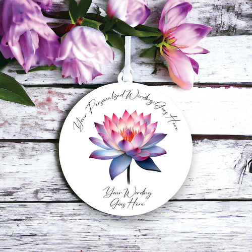 UV625 - Acrylic and UVDTF Personalised Round Hanging - Lotus Flower G - Olifantjie - Wooden - MDF - Lasercut - Blank - Craft - Kit - Mixed Media - UK