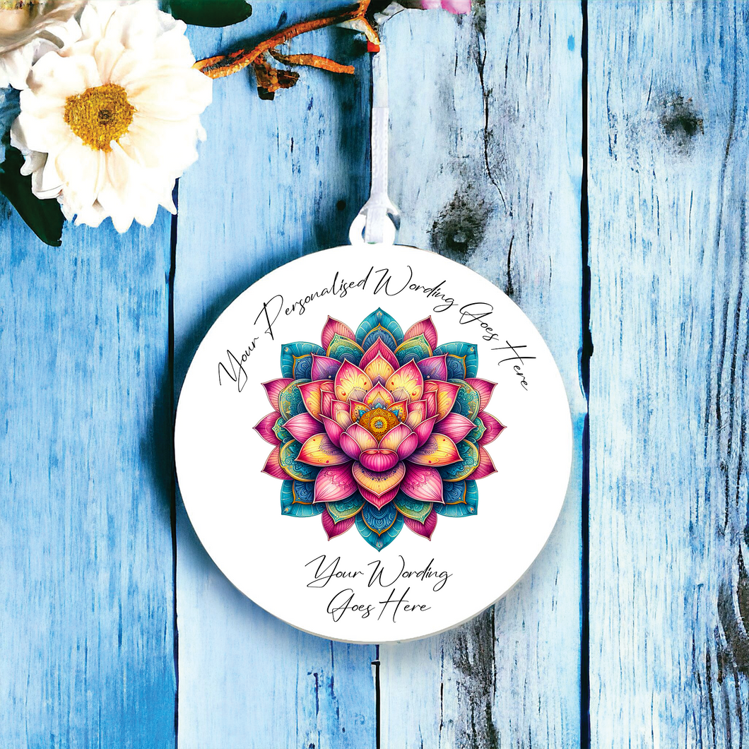 UV627 - Acrylic and UVDTF Personalised Round Hanging - Lotus Flower Mandala C - Olifantjie - Wooden - MDF - Lasercut - Blank - Craft - Kit - Mixed Media - UK