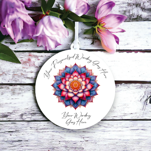 UV628 - Acrylic and UVDTF Personalised Round Hanging - Lotus Flower Mandala D - Olifantjie - Wooden - MDF - Lasercut - Blank - Craft - Kit - Mixed Media - UK