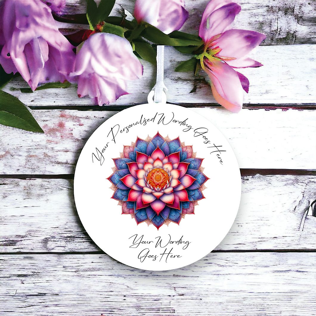 UV628 - Acrylic and UVDTF Personalised Round Hanging - Lotus Flower Mandala D - Olifantjie - Wooden - MDF - Lasercut - Blank - Craft - Kit - Mixed Media - UK