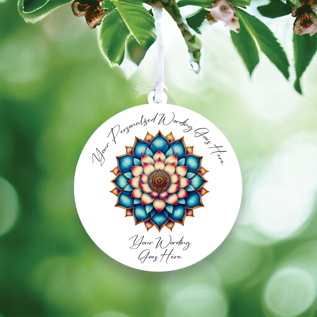 UV629 - Acrylic and UVDTF Personalised Round Hanging - Lotus Flower Mandala A - Olifantjie - Wooden - MDF - Lasercut - Blank - Craft - Kit - Mixed Media - UK