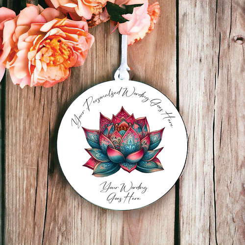 UV630 - Acrylic and UVDTF Personalised Round Hanging - Lotus Tattoo A - Olifantjie - Wooden - MDF - Lasercut - Blank - Craft - Kit - Mixed Media - UK