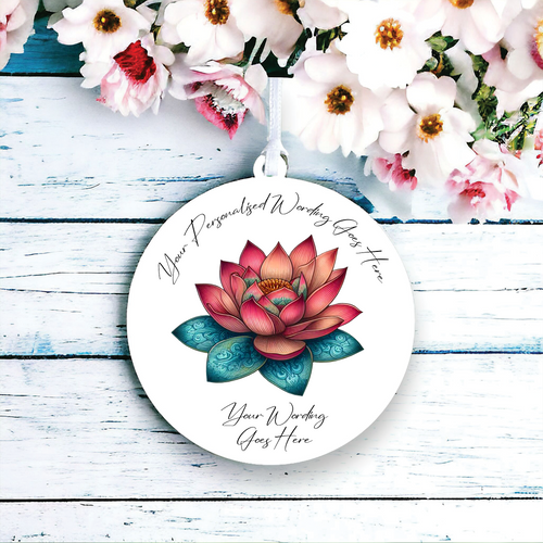 UV631 - Acrylic and UVDTF Personalised Round Hanging - Lotus Tattoo B - Olifantjie - Wooden - MDF - Lasercut - Blank - Craft - Kit - Mixed Media - UK