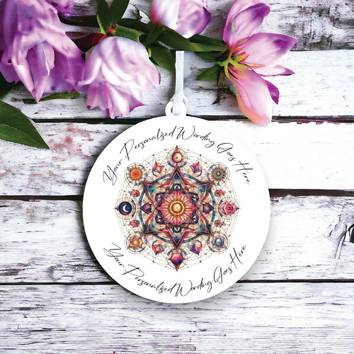 UV632 - Acrylic and UVDTF Personalised Round Hanging - Mandala A - Olifantjie - Wooden - MDF - Lasercut - Blank - Craft - Kit - Mixed Media - UK