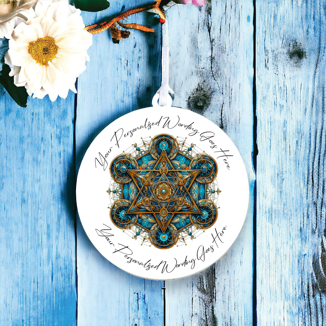 UV633 - Acrylic and UVDTF Personalised Round Hanging - Mandala B - Olifantjie - Wooden - MDF - Lasercut - Blank - Craft - Kit - Mixed Media - UK