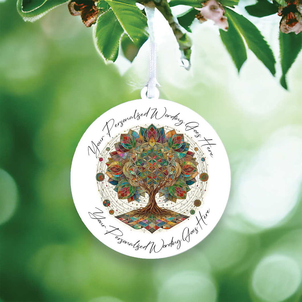 UV635 - Acrylic and UVDTF Personalised Round Hanging - Mandala D Tree Life - Olifantjie - Wooden - MDF - Lasercut - Blank - Craft - Kit - Mixed Media - UK