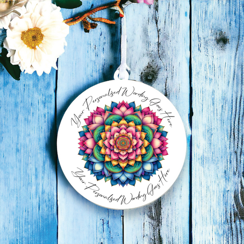 UV636 - Acrylic and UVDTF Personalised Round Hanging - Mandala E - Olifantjie - Wooden - MDF - Lasercut - Blank - Craft - Kit - Mixed Media - UK