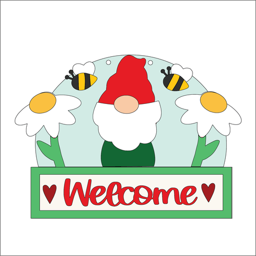 NO680 - MDF Large Gnome Gonk Welcome Hanging Scene - Olifantjie - Wooden - MDF - Lasercut - Blank - Craft - Kit - Mixed Media - UK