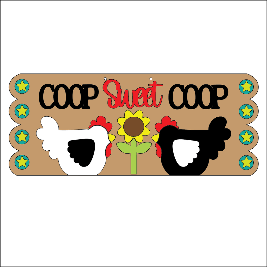 NO721 - MDF Large Coop Sweet Coop Primitive Style Hanging Plaque - Olifantjie - Wooden - MDF - Lasercut - Blank - Craft - Kit - Mixed Media - UK