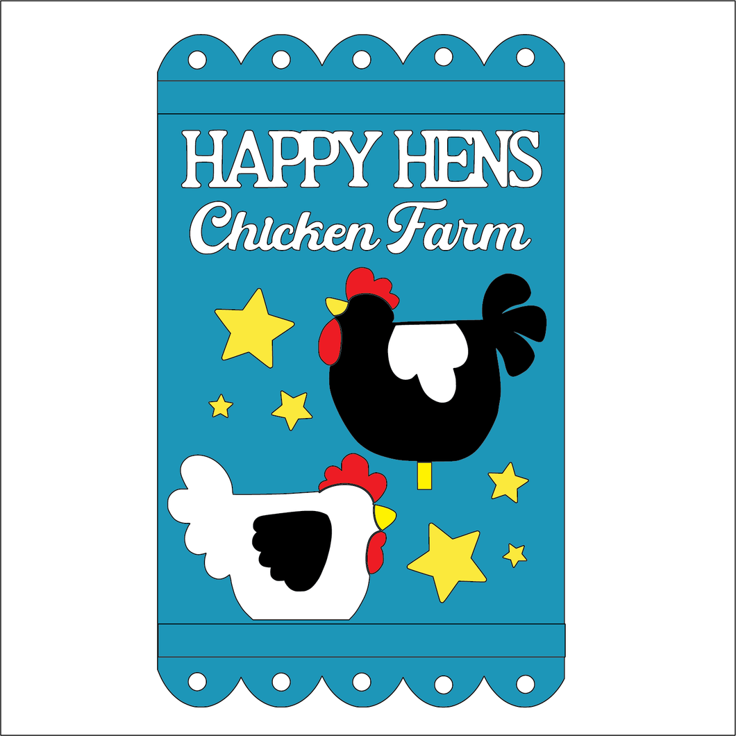 NO730 - MDF Large Simplify Primitive Chicken Farm Hanging Plaque - Olifantjie - Wooden - MDF - Lasercut - Blank - Craft - Kit - Mixed Media - UK