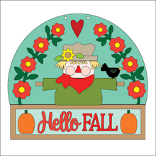 NO763 - MDF Large Scarecrow Hello Fall Hanging Plaque - Olifantjie - Wooden - MDF - Lasercut - Blank - Craft - Kit - Mixed Media - UK