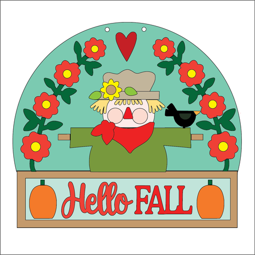 NO763 - MDF Large Scarecrow Hello Fall Hanging Plaque - Olifantjie - Wooden - MDF - Lasercut - Blank - Craft - Kit - Mixed Media - UK