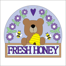 NO764 - MDF Large Bear Bee Fresh Honey Hanging Plaque - Olifantjie - Wooden - MDF - Lasercut - Blank - Craft - Kit - Mixed Media - UK