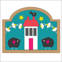 NO766 - MDF Large House Sheep Floral Hanging Plaque - Olifantjie - Wooden - MDF - Lasercut - Blank - Craft - Kit - Mixed Media - UK
