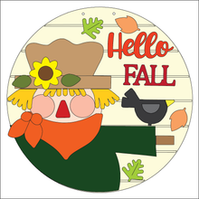 NO773 - MDF Round Hello Fall Scarecrow Hanging Plaque - Olifantjie - Wooden - MDF - Lasercut - Blank - Craft - Kit - Mixed Media - UK
