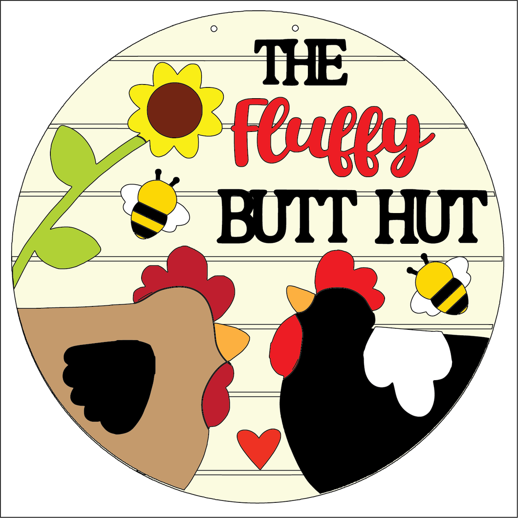 NO774 - MDF Round The Fluffy But Hut Hanging Plaque - Olifantjie - Wooden - MDF - Lasercut - Blank - Craft - Kit - Mixed Media - UK