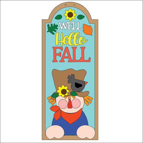 NO794 - MDF Well Hello Fall Scarecrow Hanging Plaque - Olifantjie - Wooden - MDF - Lasercut - Blank - Craft - Kit - Mixed Media - UK