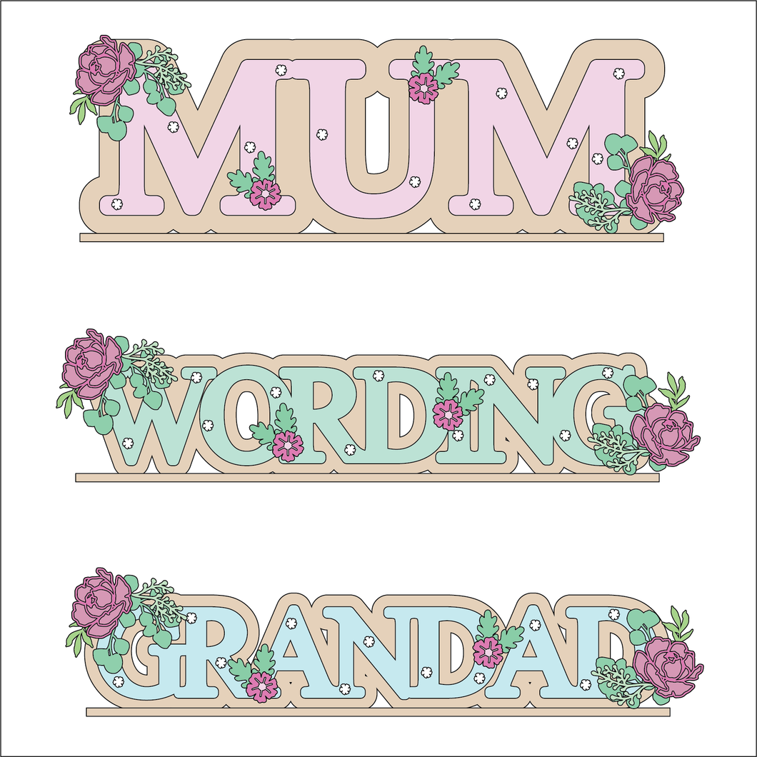 OL6115 - MDF Freestanding Personalised Name - Peony Themed - Olifantjie - Wooden - MDF - Lasercut - Blank - Craft - Kit - Mixed Media - UK